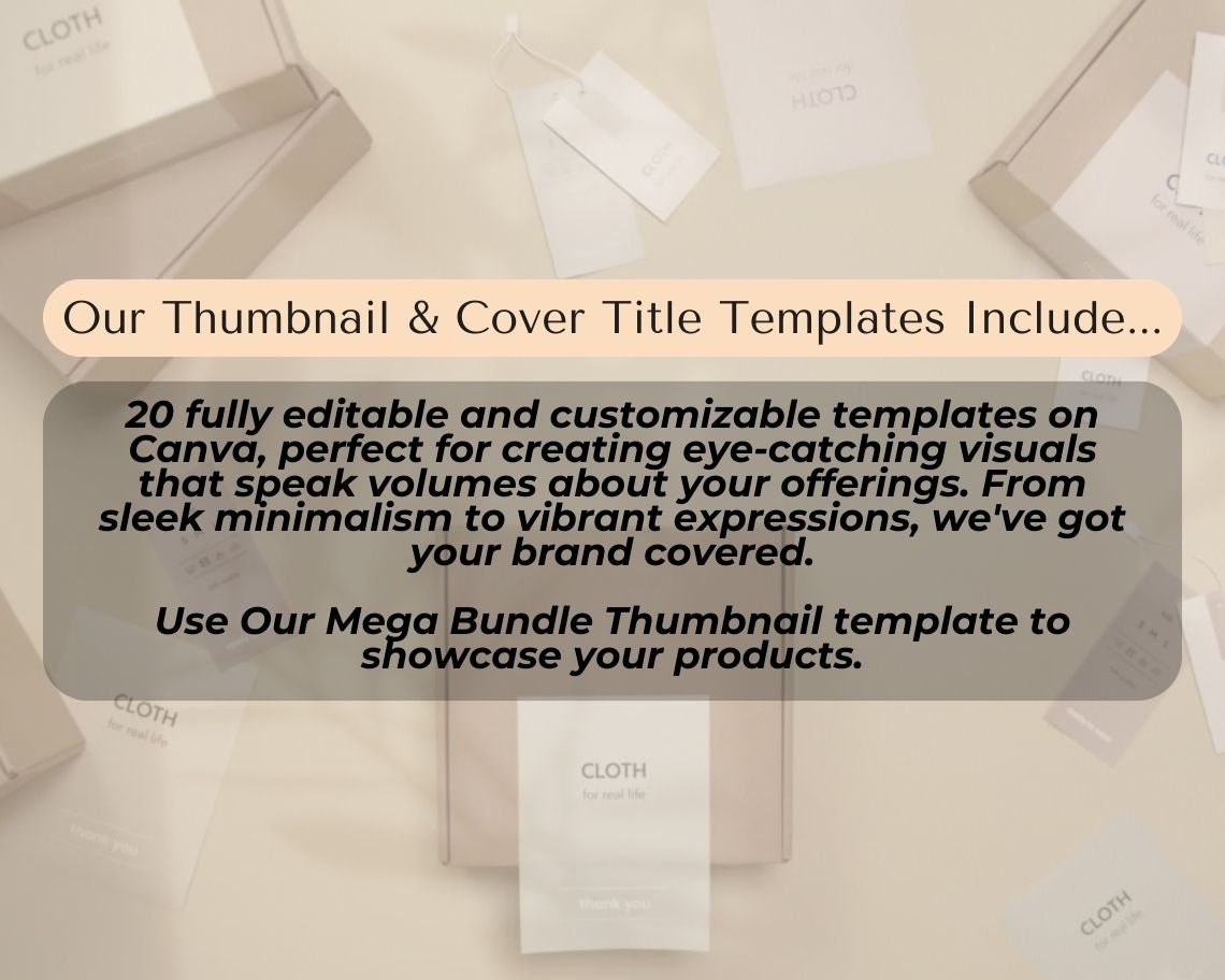20 Thumbnail & Cover Title Templates | Mega Bundle Thumbnail Bonus | Pre Designed Template Thumbnails for Products eBooks Courses