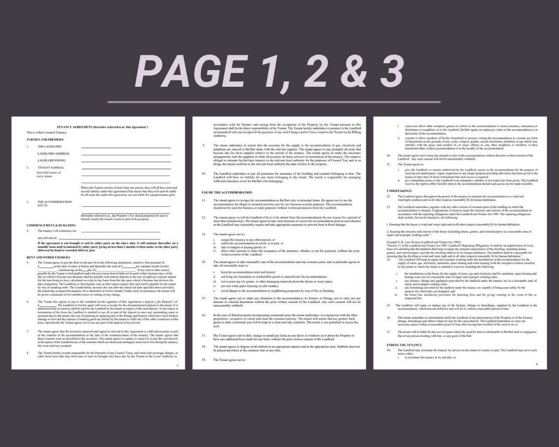 Tenancy Agreement | Legal Document Lawyer Certified Binding Contract | Save Money on Legal Fees Instant Printable Download Easy Edit