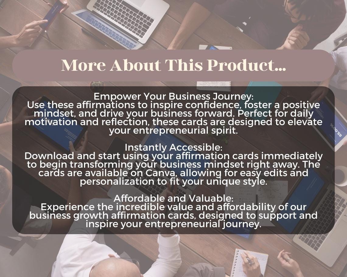 50 Grow Your Business Affirmation Cards | Positive Affirmations For Success | Editable Canva Graphic Cards | Minimal & Illustrated Aesthetic
