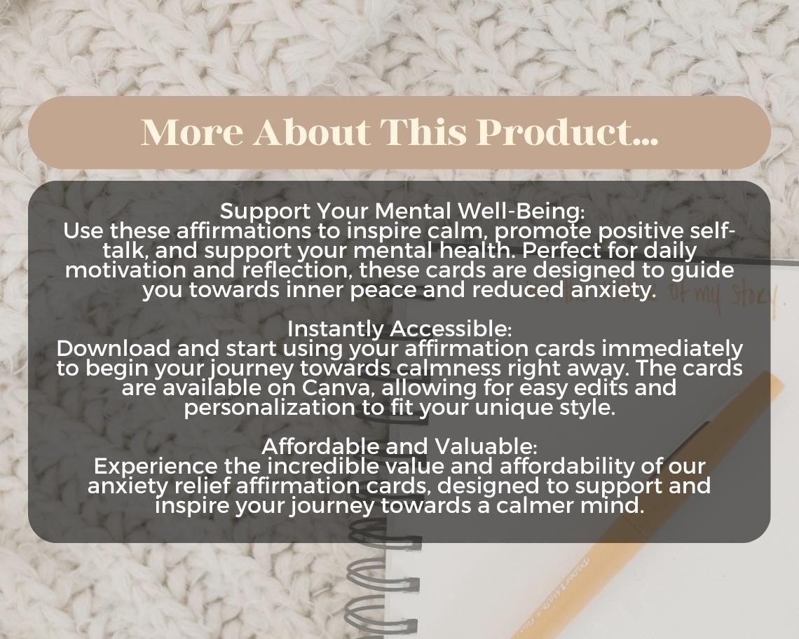50 Anxiety Relief Affirmation Cards | Positive Affirmations For Worrying | Editable Canva Graphic Cards | Minimal & Illustrated Aesthetic