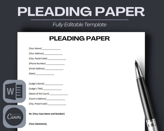 Pleading Paper | Legal Document Lawyer Certified Binding Contract | Save Money on Legal Fees Instant Printable Download Easily Editable