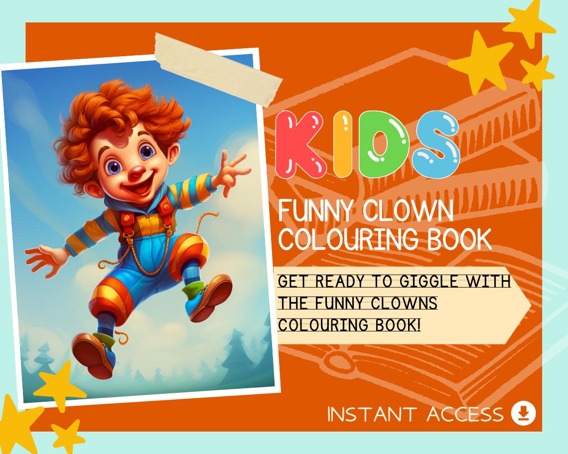 Funny Clown Colouring Book | 14 Carnival Themed Graphic Pages | Kids & Adults Art Books | Printable Drawing Colour Sheets All Ages |