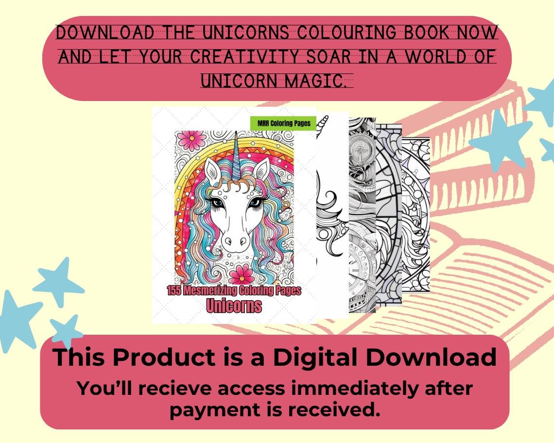 Unicorns Colouring Book | 155 Mythical Themed Graphic Pages | Kids & Adults Art Books | Printable Drawing Colour Sheets For All Ages |