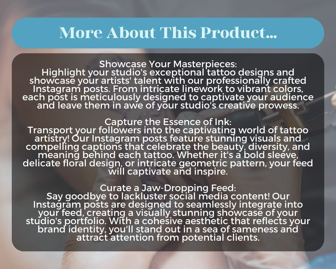 Tattoo Instagram Posts | 30 Social Media Graphics | Tattoo Artist Insta Post Templates | Instagram Story and Post Designs For Viral IG