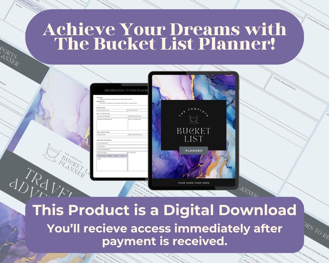 Bucket List Planner | Goodnotes, Ipad, Notability, Canva | Dreams & Goals Planner | Checklist For Life Aspirations and Milestones Tracker