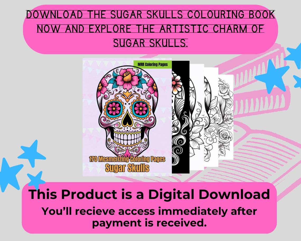 Sugar Skulls Colouring Book | 170 Skeletal Themed Graphic Pages | Kids & Adults Art Books | Printable Drawing Colour Sheets For All Ages |