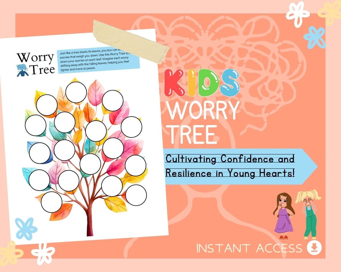 Kids Worry Tree | Children's Learning Sheet | Teach Kids & Toddlers Pages | Kids Educational Templates For Anxiety, Nerves and Worrying