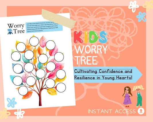 Kids Worry Tree | Children's Learning Sheet | Teach Kids & Toddlers Pages | Kids Educational Templates For Anxiety, Nerves and Worrying