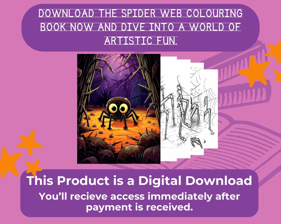 Spider Web Colouring Book | 15 Arachnid Themed Graphic Pages | Kids & Adults Art Books | Printable Drawing Colour Sheets All Ages |