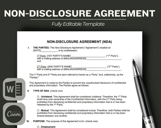 NDA Non-Disclosure Agreement | Legal Document Lawyer Certified Binding Contract | Easy Edit Save on Legal Fees Instant Printable Download