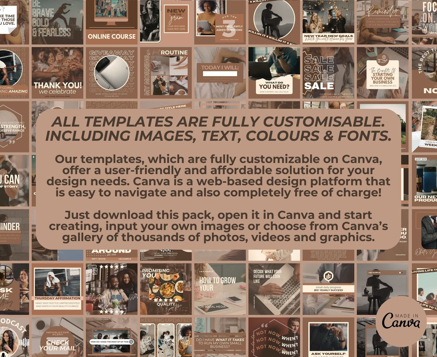 Over 625 Editable Neutral Tones Instagram Templates for Canva | Social Media Graphics | Boho IG Templates | Instagram Story/Post Designs