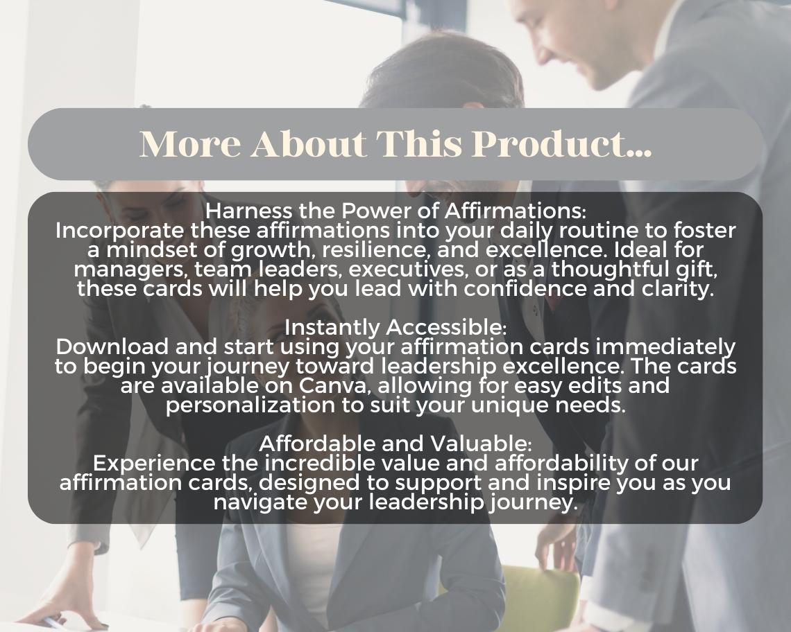 30 Business Leadership Affirmation Cards | Positive Affirmations For Leaders | Editable Canva Graphic Cards | Illustrated Design Aesthetic