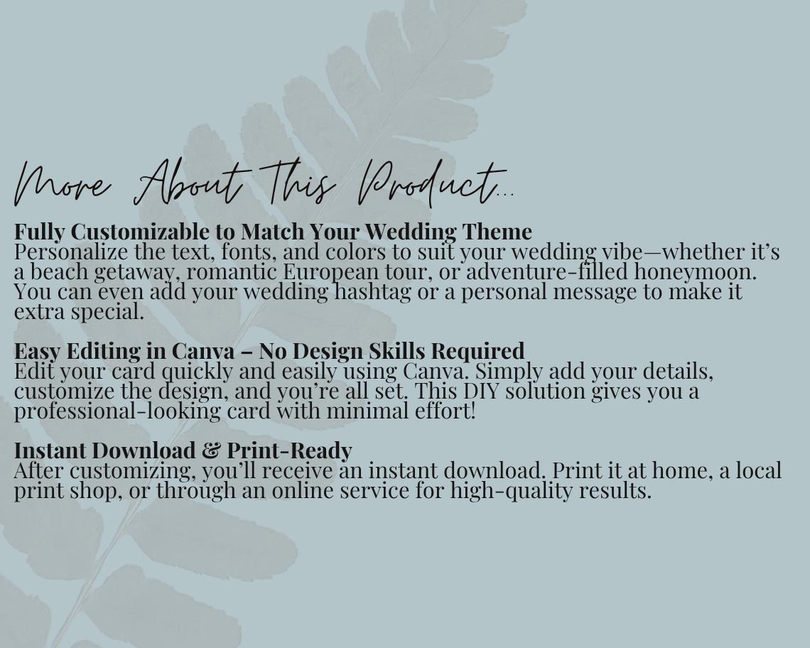 Honeymoon Donation Card Template | Editable Canva Design | Instant Download | Customizable Wedding Fund Card