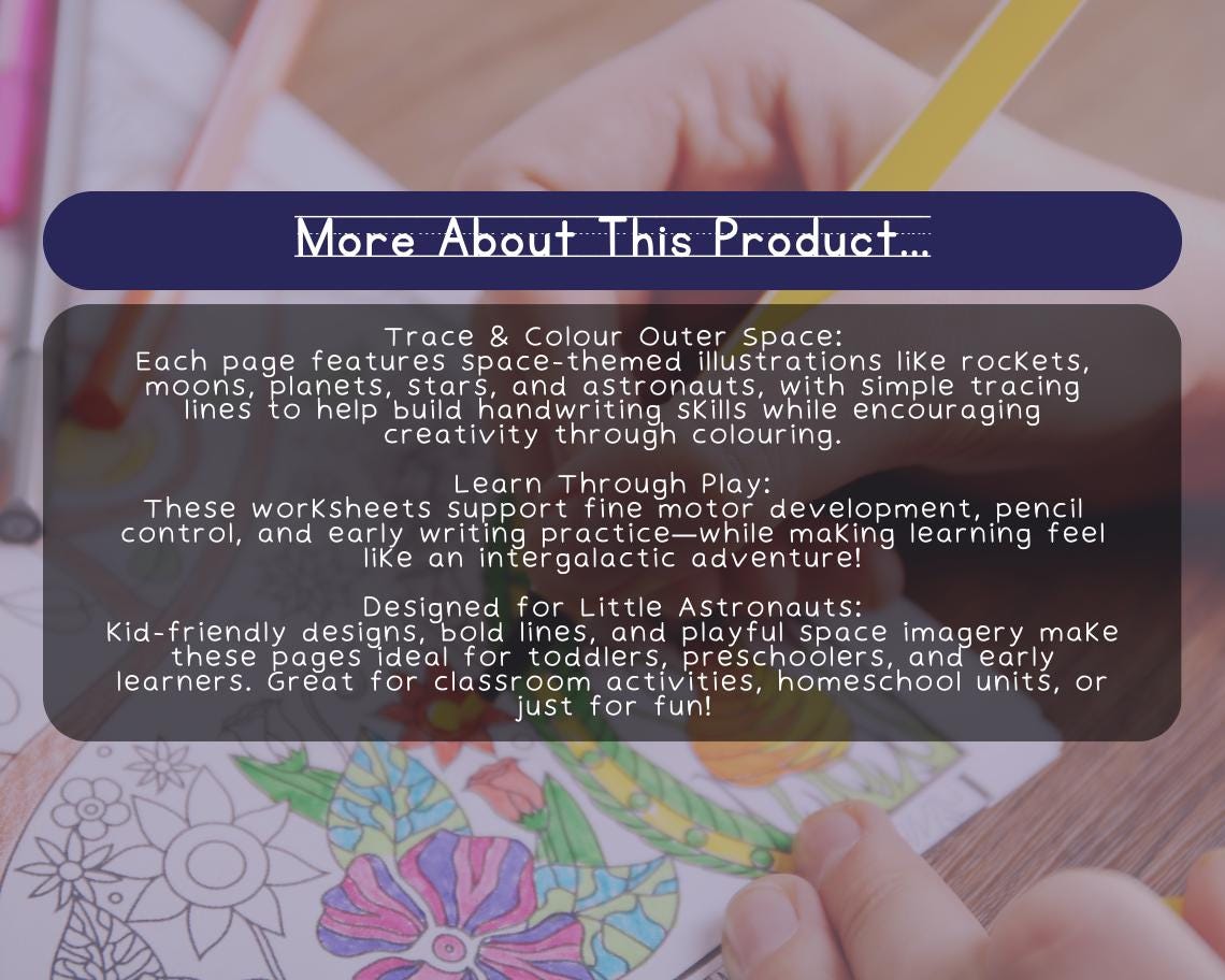 Space Tracing and Coloring Worksheets | 22 Printable Pages | Preschool Learning Activity for Kids | Rockets, Planets & More