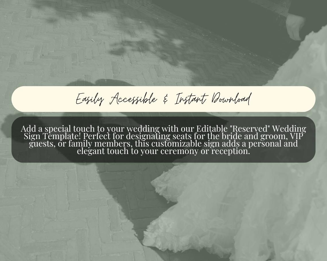 Reserved Wedding Sign Template | Editable Canva Design | Instant Download | Customizable Printable Sign