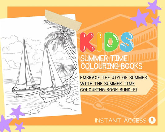 Summer Time Colouring Book BUNDLE | 363 Summer Graphic Pages | 3 Kids & Adults Art Books | Printable Drawing Colour Sheets All Ages |