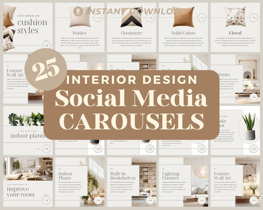 Interior Design Instagram Carousels | 25 Social Media Graphics |  Architect Insta Templates | Instagram Carousel Designs For Viral IG
