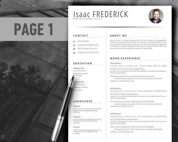 Professional Resume Template, Cover Letter Template for Word & Pages, CV Template with Photo, Resume and CV Template