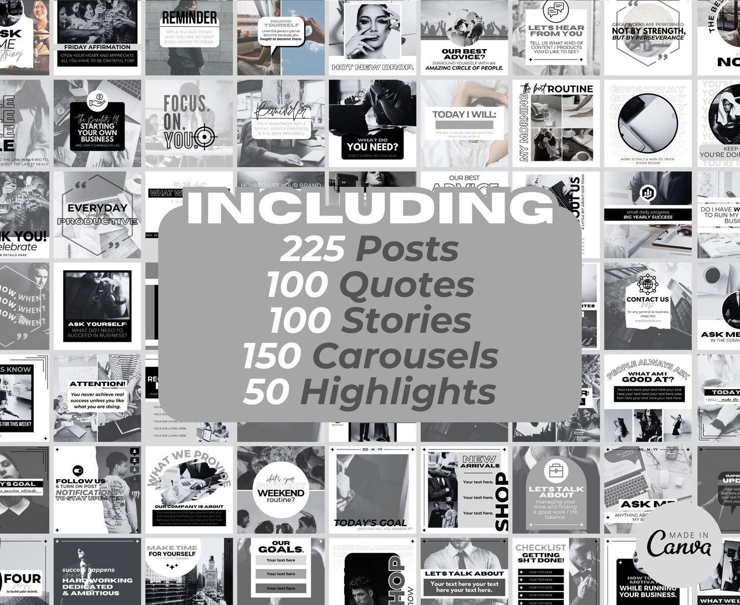 Over 625 Editable White & Black Instagram Templates for Canva | Social Media Graphics | Sleek IG Templates | Instagram Story/Post Designs