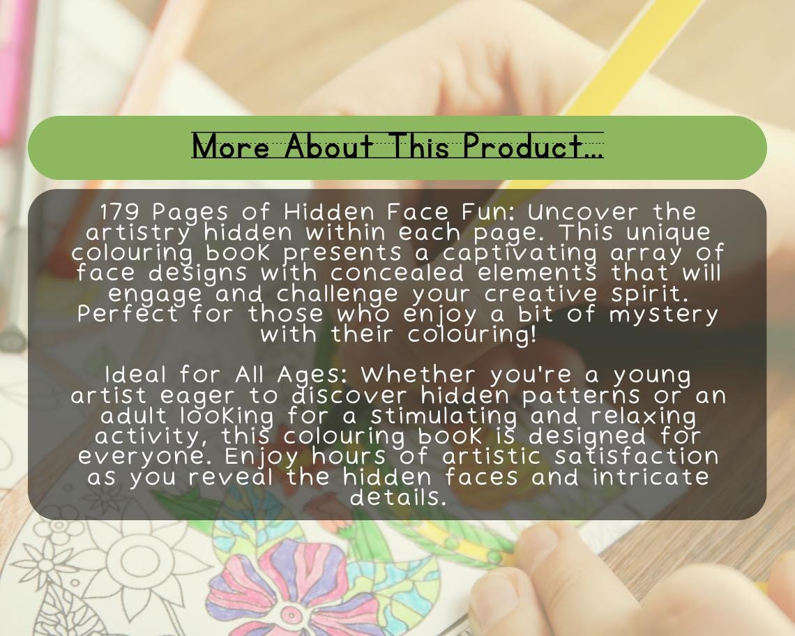 Hidden Faces Colouring Book | 179 Facial Themed Graphic Pages | Kids & Adults Art Books | Printable Drawing Colour Sheets For All Ages |
