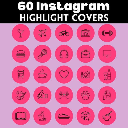 60 Instagram Highlight Covers | Pink & Black IG Story Icons | Minimalist Aesthetic Highlight Buttons | IG Story Icons | Social Media Kit