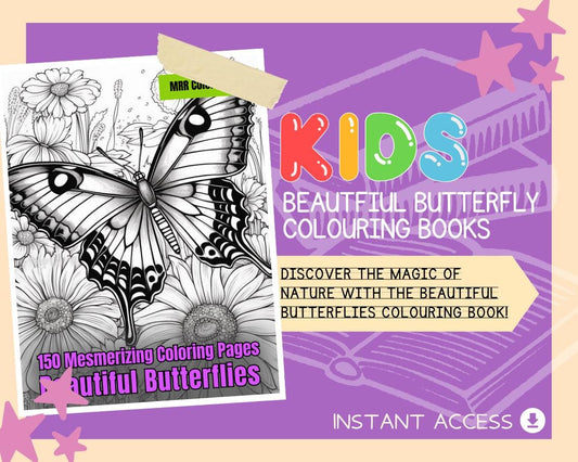 Beautiful Butterflies Colouring Book | 150 Butterfly Themed Graphic Pages | Kids & Adults Art Books | Printable Drawing Colour Sheets |