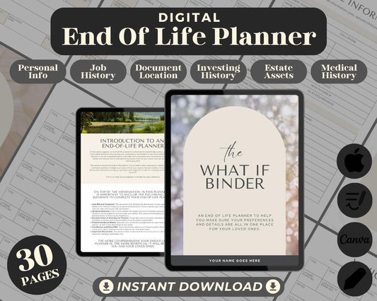 End of Life Digital Planner | Goodnotes, Ipad, Notability, Canva | Daily/Weekly/Monthly Planner | Last Testament Tracker & Will Information