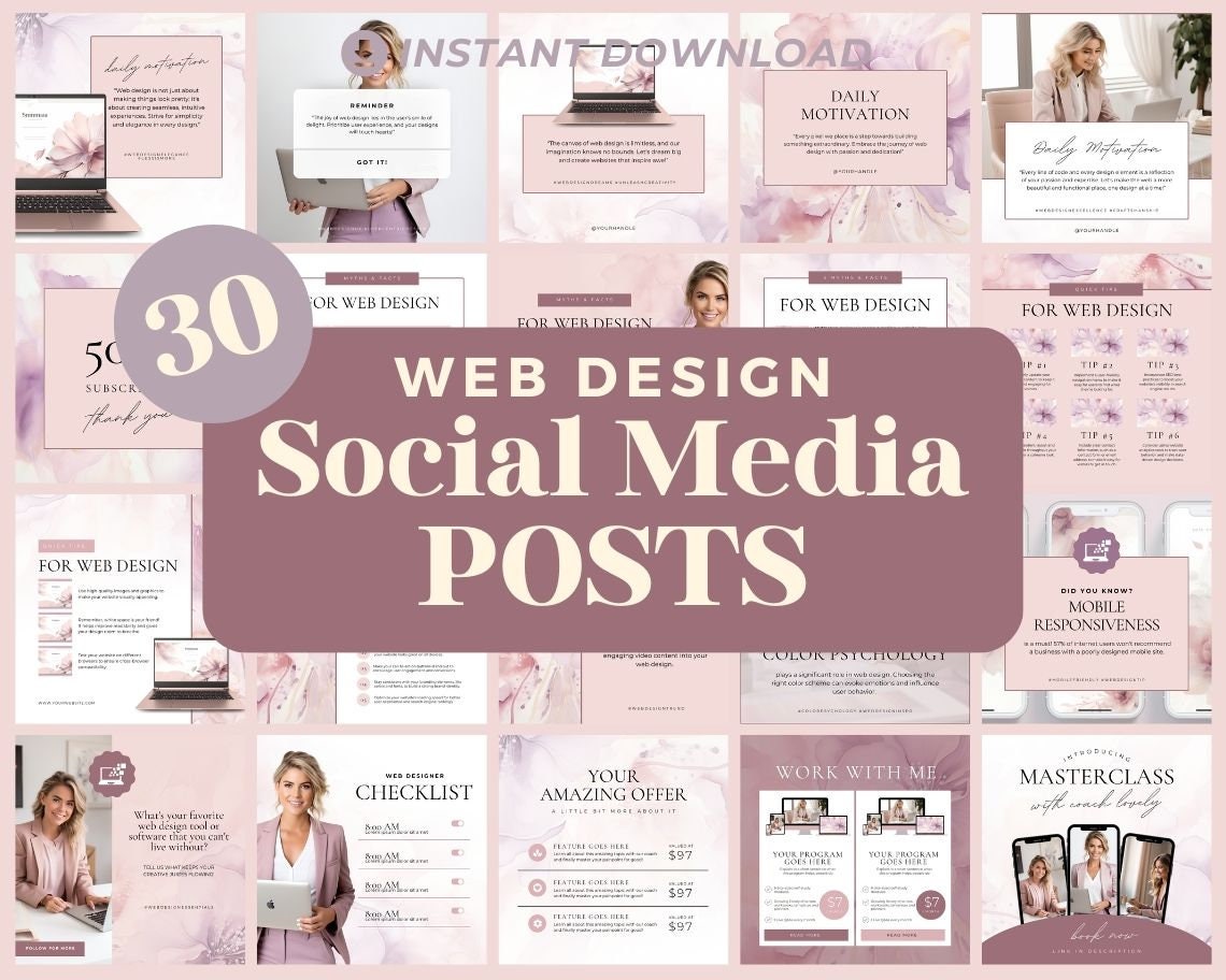 Web Design Instagram Posts | 30 Social Media Graphics | Developer Insta Post Templates | Instagram Story and Post Designs For Viral IG