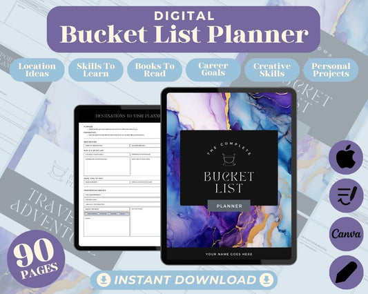 Bucket List Planner | Goodnotes, Ipad, Notability, Canva | Dreams & Goals Planner | Checklist For Life Aspirations and Milestones Tracker