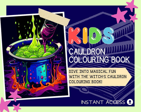 Cauldron Colouring Book | 26 Witch's Cauldron Themed Graphic Pages | 2 Kids & Adults Art Books | Printable Drawing Colour Sheets All Ages |