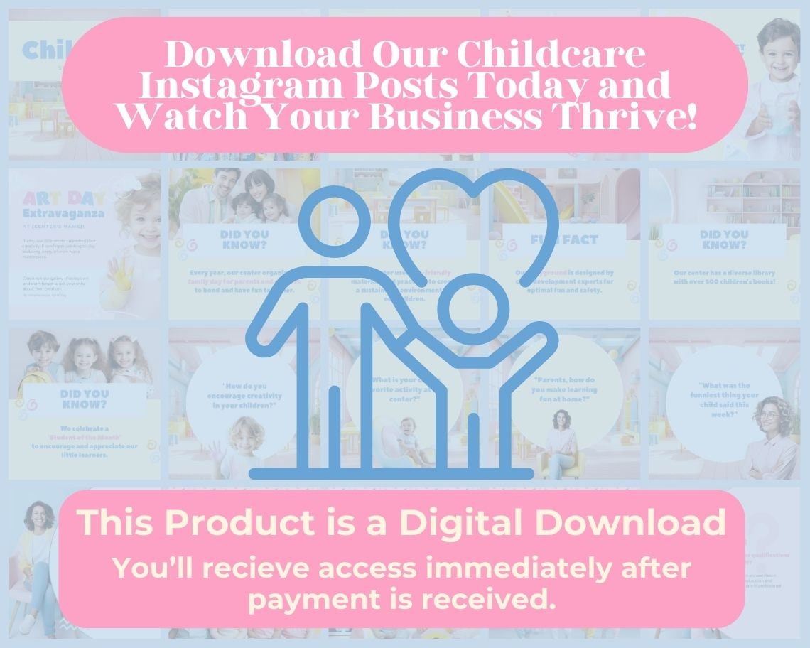 Childcare Instagram Posts | 25 Social Media Graphics | Childcare Insta Post Templates | Instagram Story and Post Designs For Viral IG