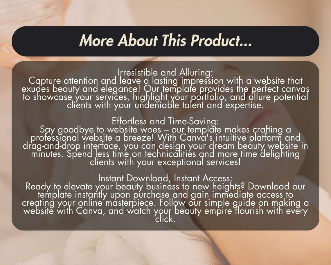 Canva Beauty Website Template | Website Landing Page For Beauticians | Easy One Page Web Design | Simple Cosmetic Website Design