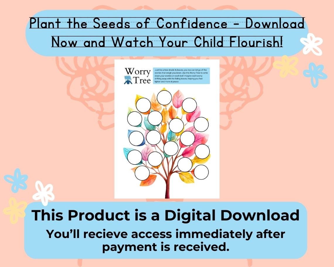 Kids Worry Tree | Children's Learning Sheet | Teach Kids & Toddlers Pages | Kids Educational Templates For Anxiety, Nerves and Worrying