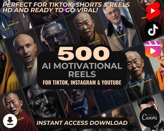 500 AI Motivational Reels | DFY Done For You Viral Reels | TikTok Instagram Reels Facebook Youtube Shorts | English Subtitled Ready To Post
