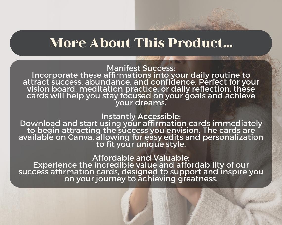 28 Powerful Success Affirmation Cards | Positive Affirmations For Goal Getters | Editable Canva Graphic Cards | Illustrated Design Aesthetic