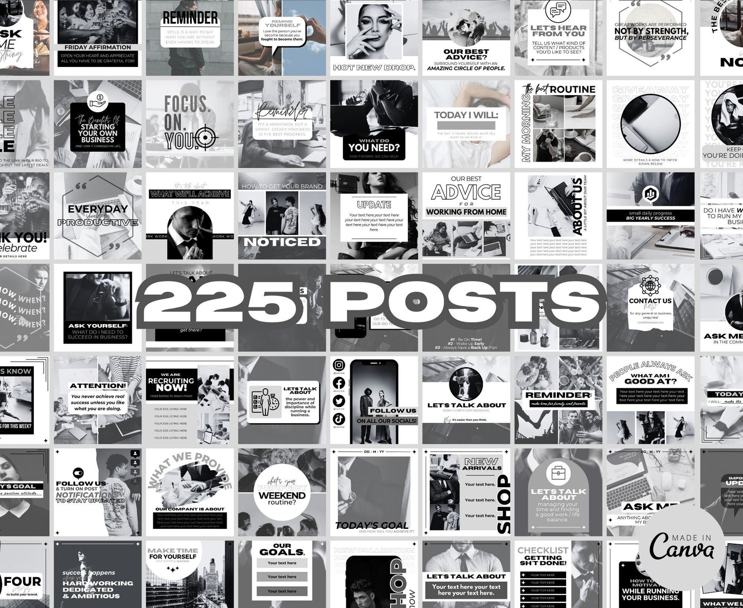 Over 625 Editable White & Black Instagram Templates for Canva | Social Media Graphics | Sleek IG Templates | Instagram Story/Post Designs