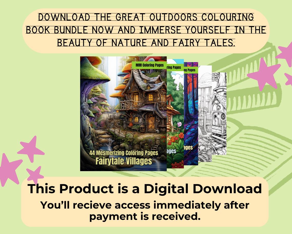 Great Outdoors Colouring Book BUNDLE | 460 Themed Graphic Pages | 3 Kids & Adults Art Books | Printable Drawing Colour Sheets All Ages |