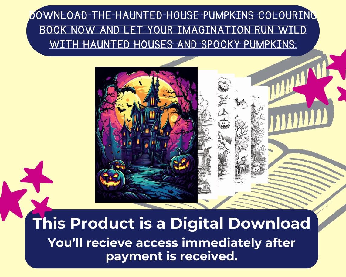 Haunted House Colouring Book | 13 Haunted House Pumpkins Themed Graphic Pages | Kids & Adults Art Books | Printable Drawing Colour Sheets |