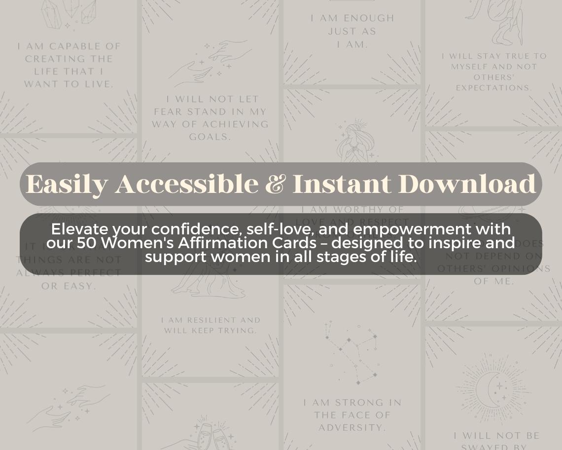 50 Girls Mental Health Affirmation Cards | Positive Affirmations For Women | Editable Canva Graphic Cards | Minimal & Illustrated Aesthetic