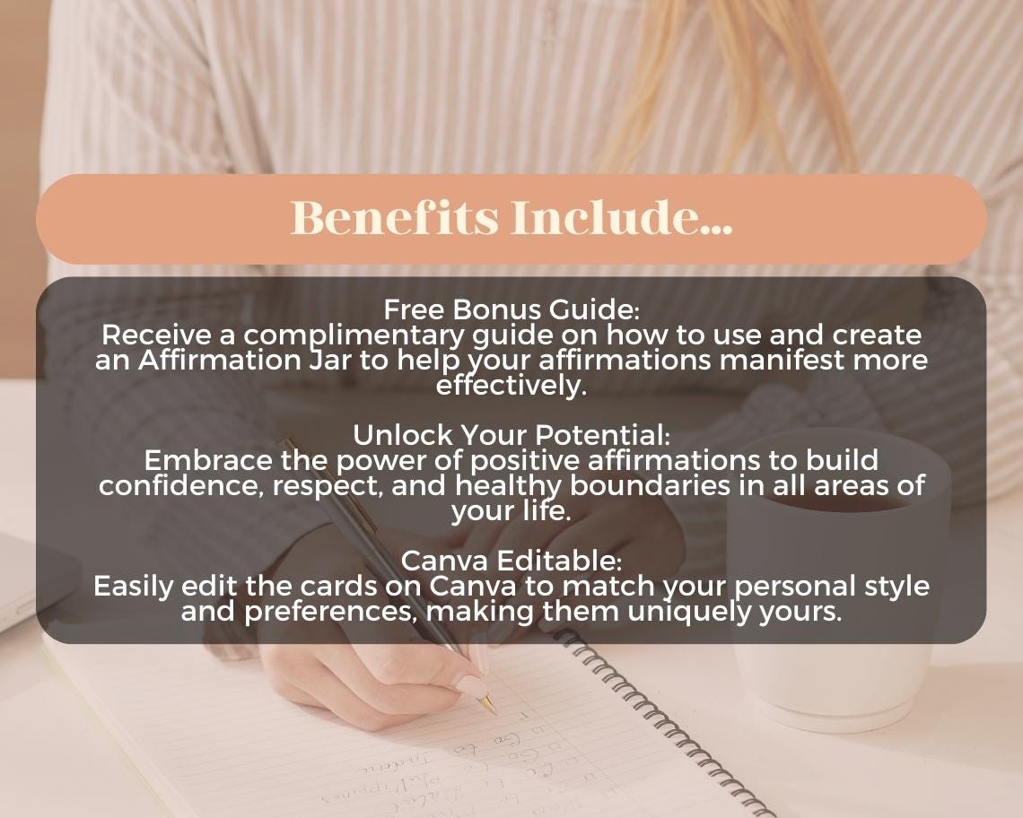 50 Beautiful Boundaries Affirmation Cards | Positive Affirmations Cards | Editable Canva Graphic Cards | Minimal & Illustrated Aesthetic