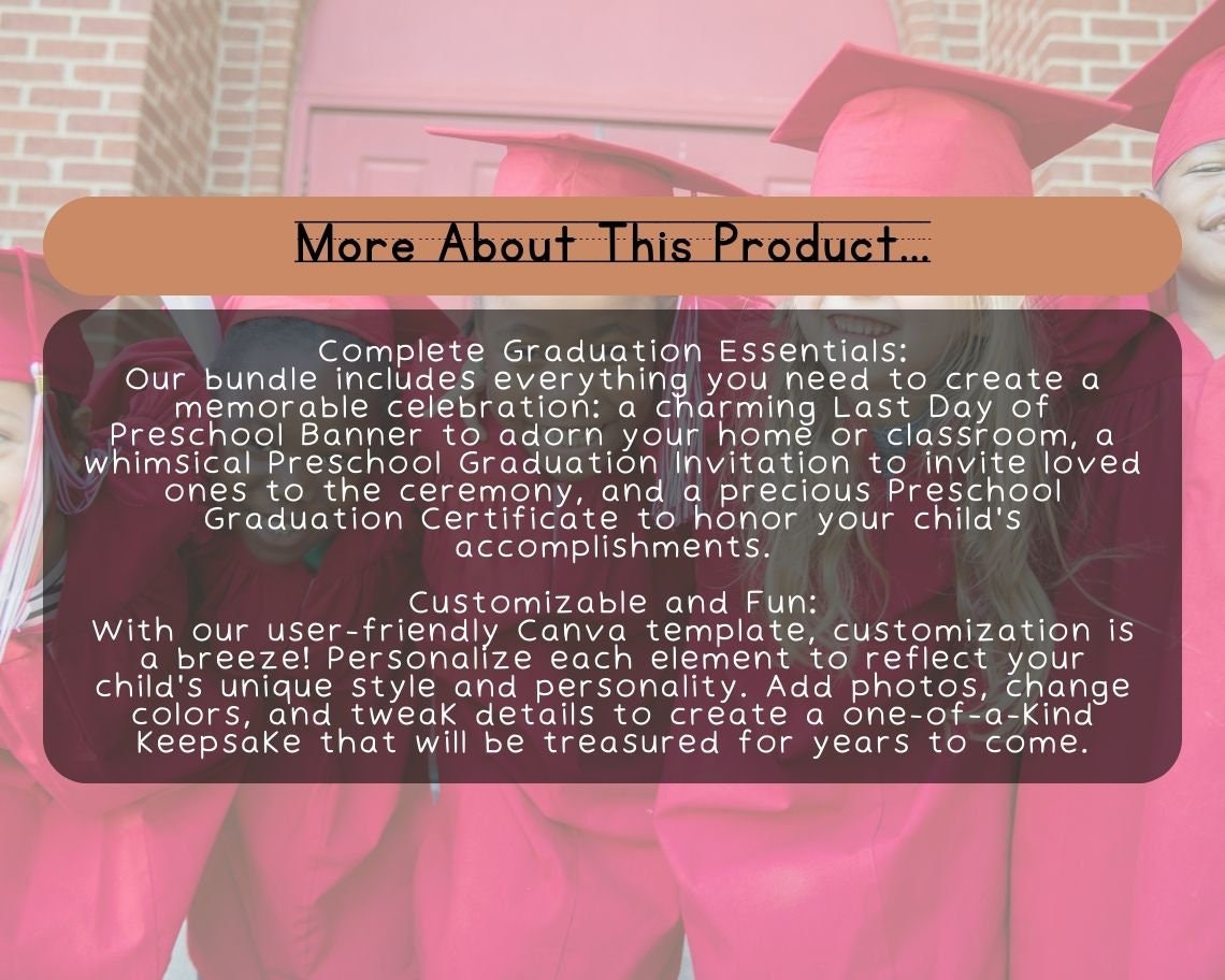 Preschool Graduation Bundle | Children's Kindergarten Certificate | Kids Congratulations Award Certification For Graduating Preschool |