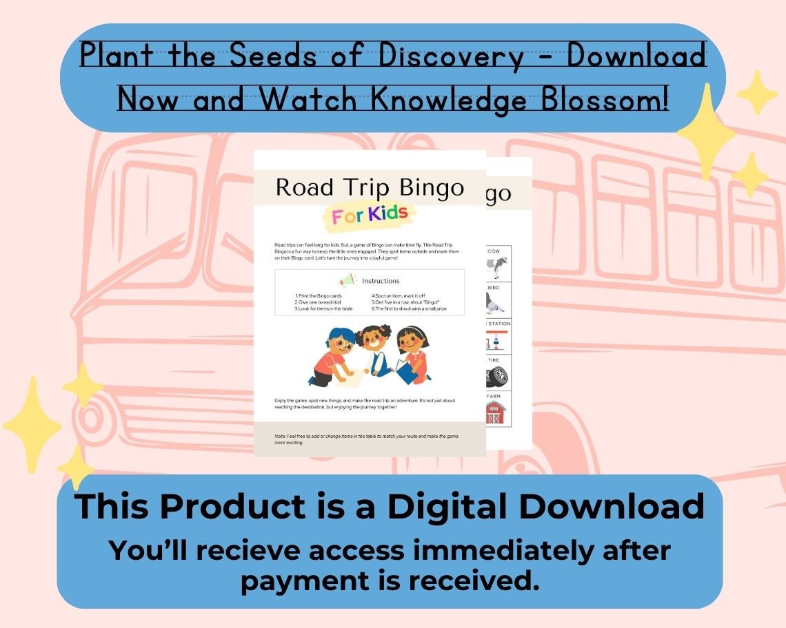 Kids Road Trip Bingo | Children's Learning Sheet | Teach Kids & Toddlers Pages | Kids Educational Templates For Entertainment