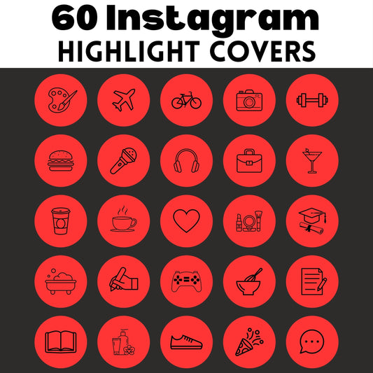 60 Instagram Highlight Covers | Red & Black IG Story Icons | Minimalist Aesthetic Highlight Buttons | IG Story Icons | Social Media Kit