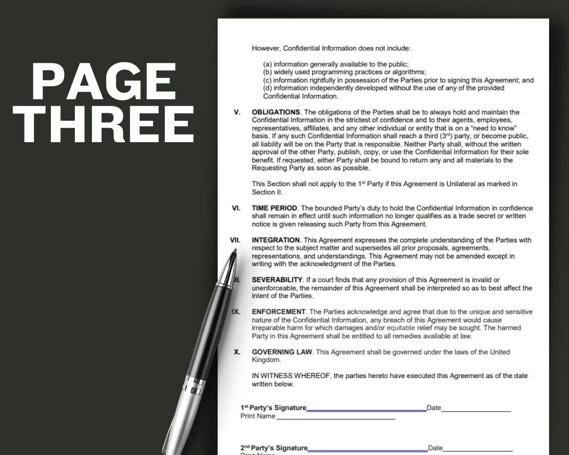 NDA Non-Disclosure Agreement | Legal Document Lawyer Certified Binding Contract | Easy Edit Save on Legal Fees Instant Printable Download