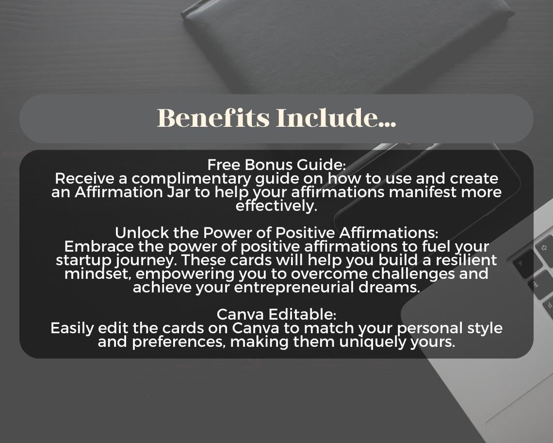 30 Business Startup Affirmation Cards | Positive Affirmations For New Business | Editable Canva Graphic Cards | Illustrated Design Aesthetic