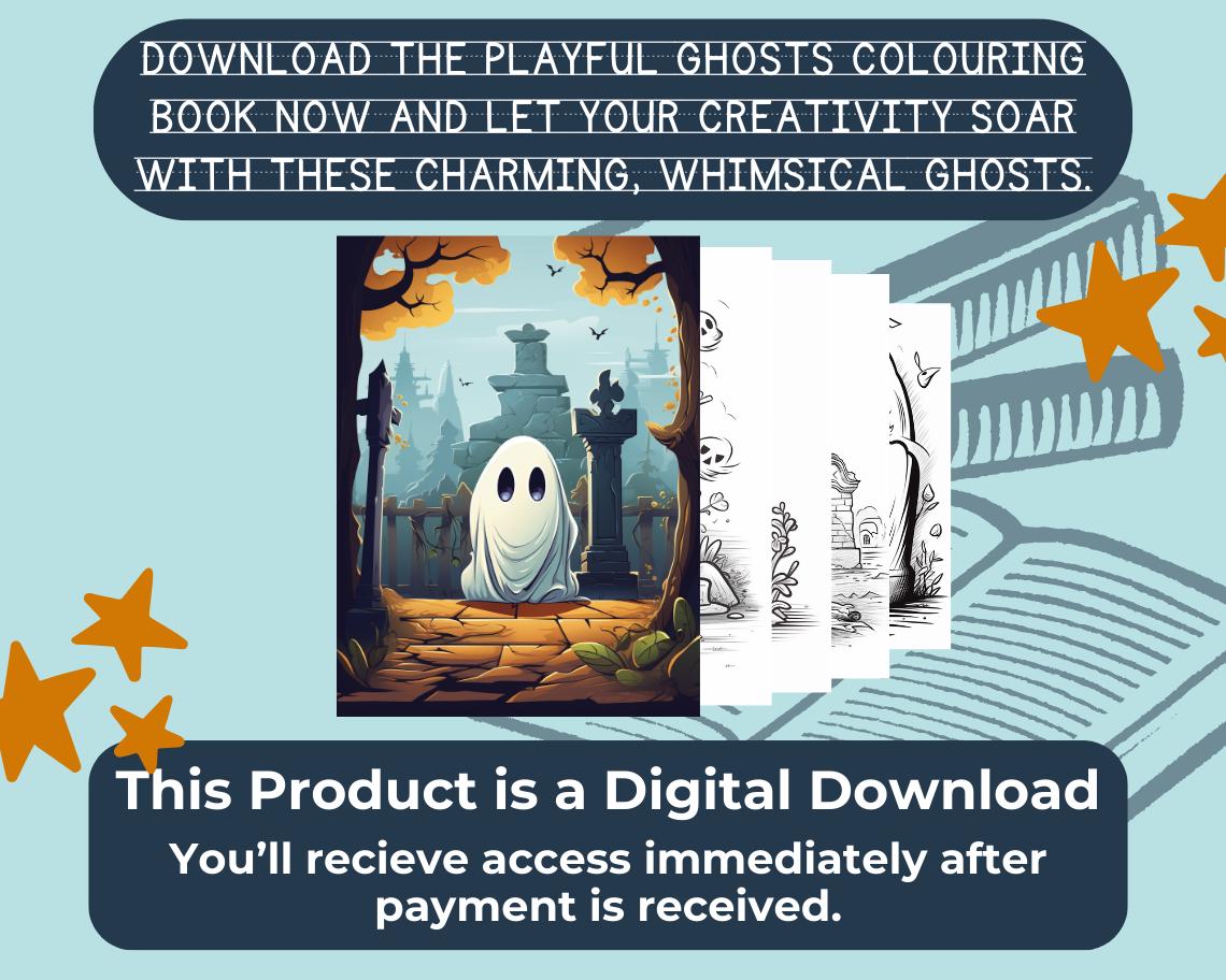 Playful Ghosts Colouring Book | 17 Spectral Themed Graphic Pages | Kids & Adults Art Books | Printable Drawing Colour Sheets All Ages |