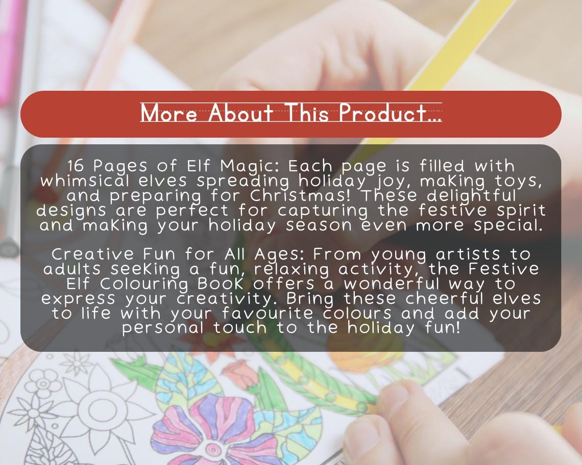 Festive Elf Colouring Book | 16 Santa's Elves Themed Graphic Pages | Kids & Adults Art Books | Printable Drawing Colour Sheets All Ages |