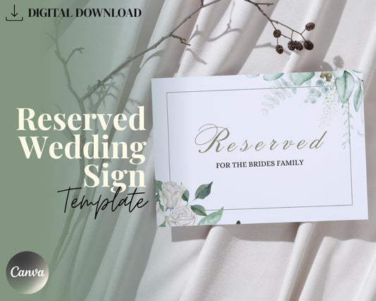 Reserved Wedding Sign Template | Editable Canva Design | Instant Download | Customizable Printable Sign