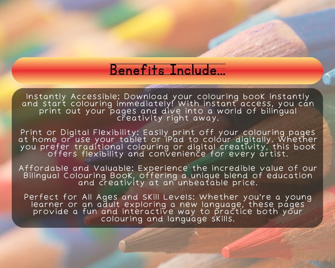 Bilingual Colouring Book | 37 Kids Themed Graphic Pages | 3 Kids Learning Art Books | Printable Drawing And Colour Sheets For All Ages |