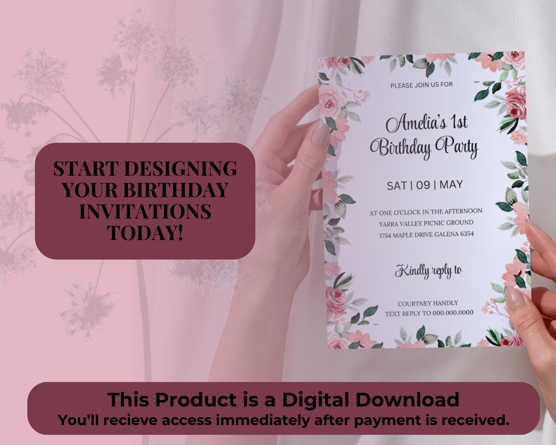 Birthday Invitation Template | Editable Canva Design | Instant Download | Customizable Printable Invite